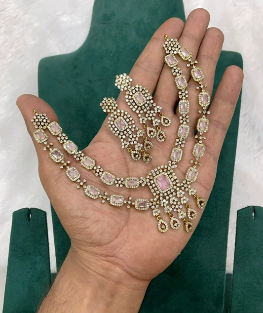 Luxury AD Stone Necklace Set with Earrings