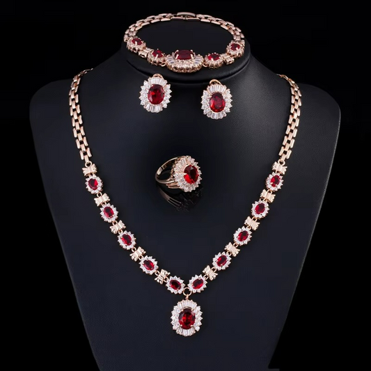 Noble Luxury Ladies Dinner Wedding Ring Earrings Bracelet Necklace Four-piece Set