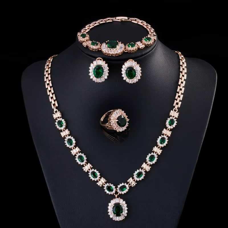 Noble Luxury Ladies Dinner Wedding Ring Earrings Bracelet Necklace Four-piece Set