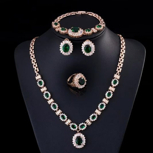 Noble Luxury Ladies Dinner Wedding Ring Earrings Bracelet Necklace Four-piece Set