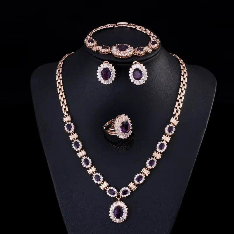 Noble Luxury Ladies Dinner Wedding Ring Earrings Bracelet Necklace Four-piece Set