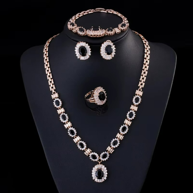 Noble Luxury Ladies Dinner Wedding Ring Earrings Bracelet Necklace Four-piece Set