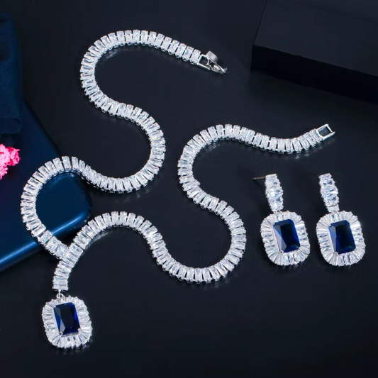 Women Jewelry Set Dinner Party Trending Platinum Necklace Earrings