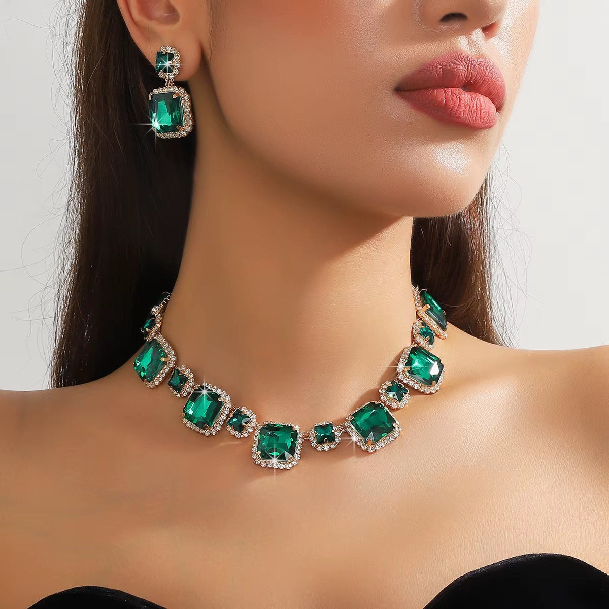 Jewelry Set Bridal Full Rhinestones Earrings Necklace Sets for Women ( Set of 3 )