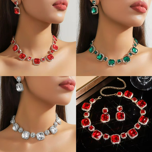 Jewelry Set Bridal Full Rhinestones Earrings Necklace Sets for Women ( Set of 3 )