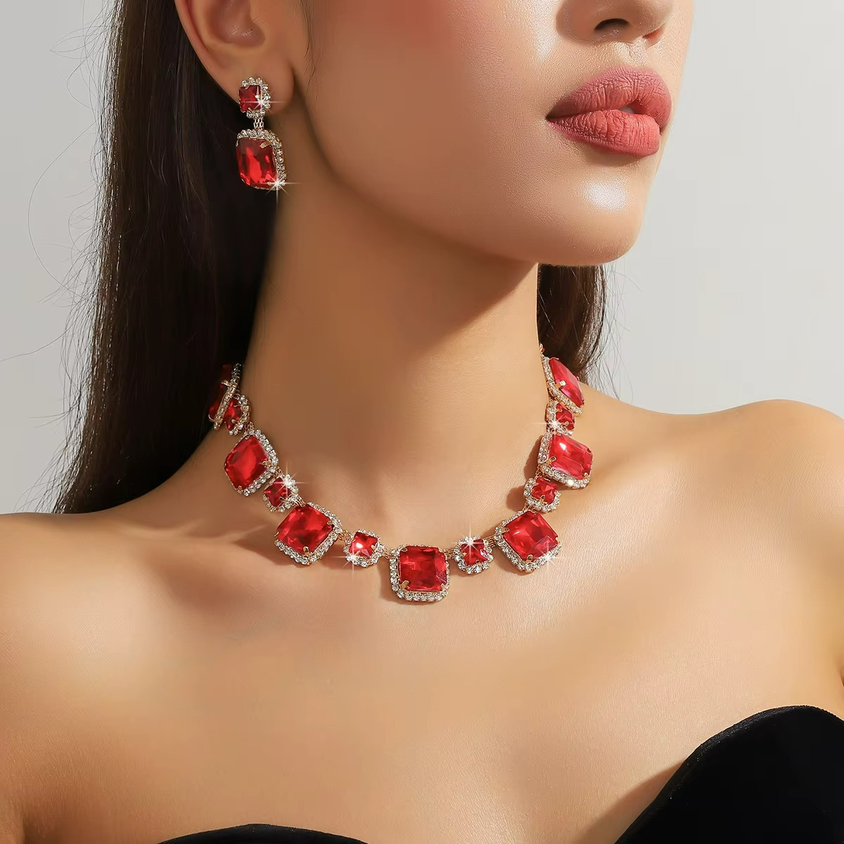 Jewelry Set Bridal Full Rhinestones Earrings Necklace Sets for Women ( Set of 3 )