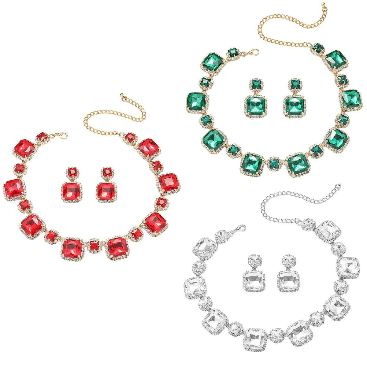 Jewelry Set Bridal Full Rhinestones Earrings Necklace Sets for Women ( Set of 3 )