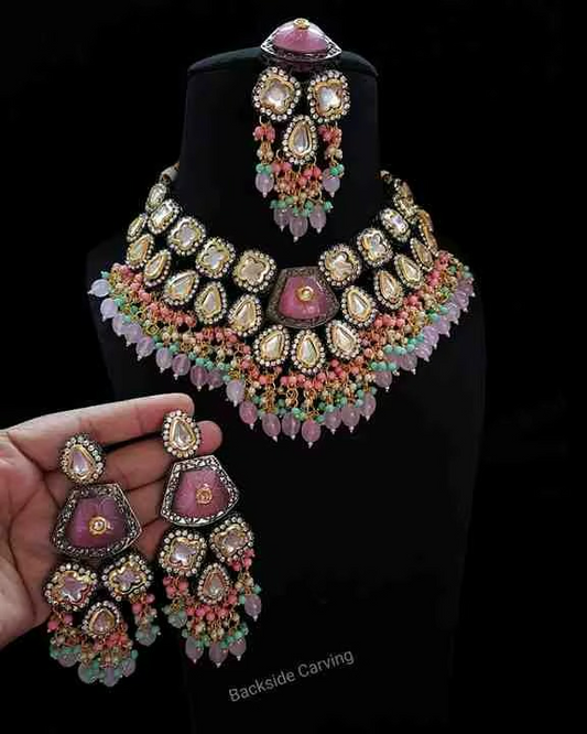 Glamorous Kundan Alloy Jewellery Set Customized Indian Bridal Fashion Women