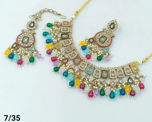 Exclusive Designer Fashion Indian Jewelry Heavy Wedding CZ Stone & Pearl Necklace