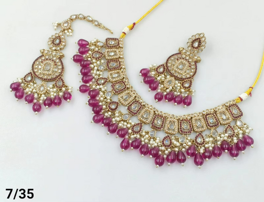 Exclusive Designer Fashion Indian Jewelry Heavy Wedding CZ Stone & Pearl Necklace
