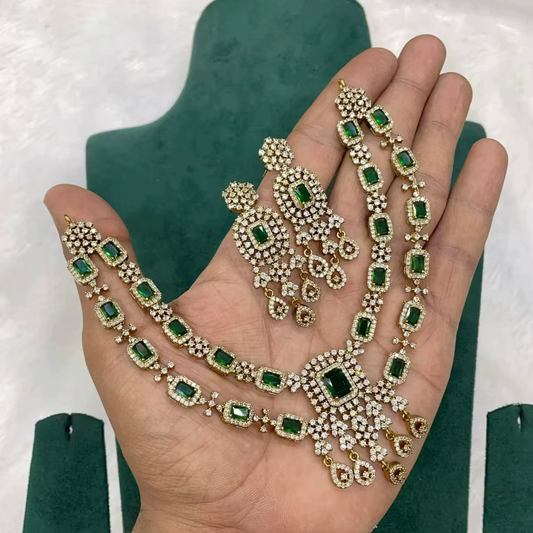 Luxury AD Stone Necklace Set with Earrings
