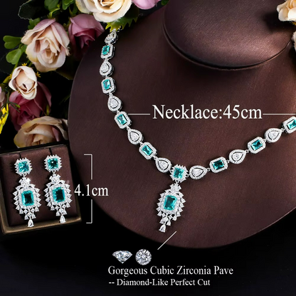 Luxurious Blue Crystal Zirconia Necklace Earrings Sets