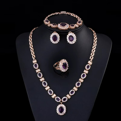 Noble Luxury Ladies Dinner Wedding Ring Earrings Bracelet Necklace Four-piece Set