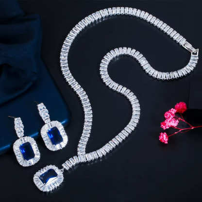 Women Jewelry Set Dinner Party Trending Platinum Necklace Earrings