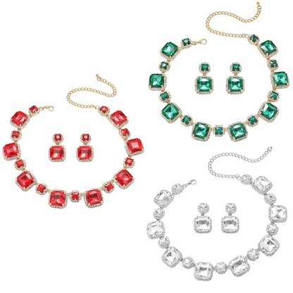 Jewelry Set Bridal Full Rhinestones Earrings Necklace Sets for Women ( Set of 3 )